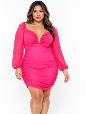 Curvy Sense Hot Pink Ruched Mini Dress